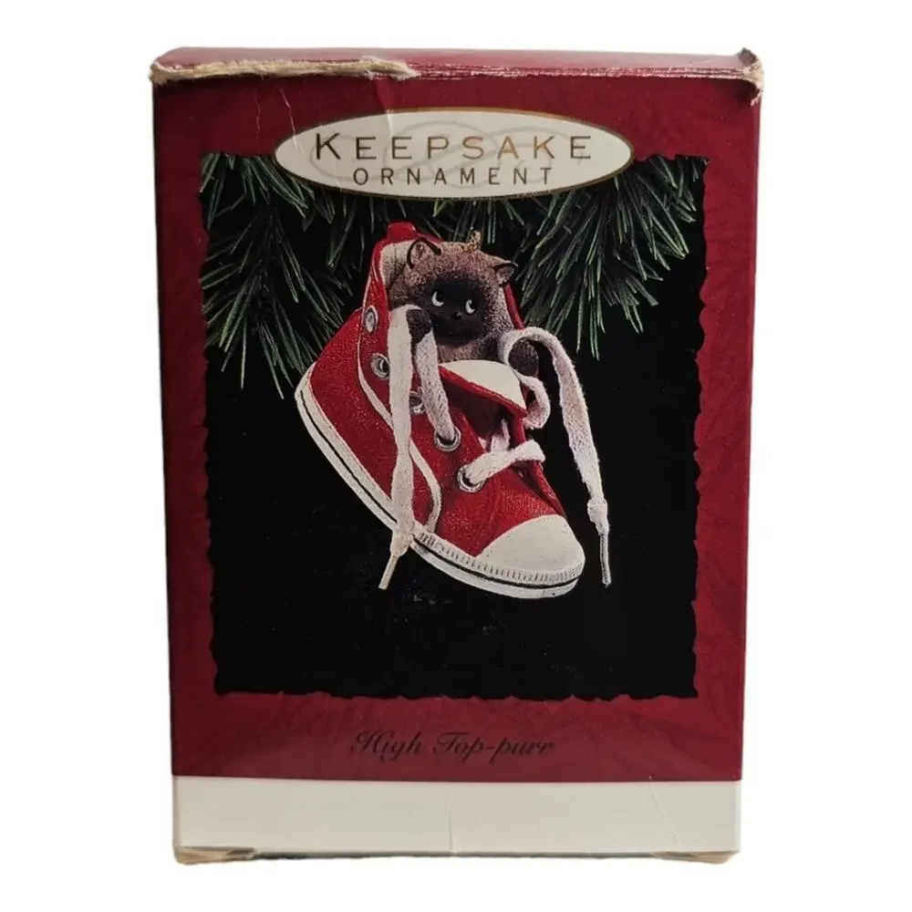 Hallmark Keepsake 1993 High Top-purr Cat in Shoe Ornament with Box Vinta…